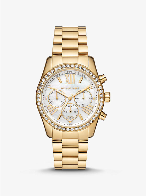 MK Lexington Pavé Gold-Tone Watch